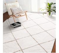 Tapis Salon Chambre Poil Long 2 44 x 3 05 m Tapis Moderne de Décoration Intérieur Rectangulaire en Peluche Moelleux Épais Beige