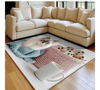 Tapis Salon Chat 80 x 120 cm Rose Doux Poil Court Antidérapant Lavable en Machine, Grand Tapis Salon Chambre Adulte Salle à Manger Cuisine