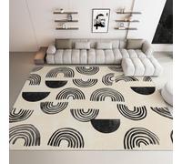 Tapis Salon Demi-Cercles Géométriques Noir Blanc Minimalistes - Tapis à Poils Courts Lavable en Machine Doux Antidérapant 140x200 cm, pour Chambre à Coucher, Salle à Manger, Couloir, Cuisine, Entrée