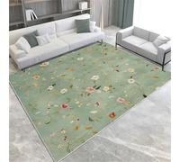 Tapis Salon Fleurs Et Vignes 140x200 cm Tapis Vert Clair Antidérapant Lavable en Machine, Moquette Doux Poils Courts pour Salon Chambre Salle à Manger Extérieur