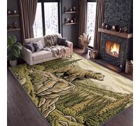 Tapis Salon Forêt Vintage 60 x 90 cm Lavable en Machine Rug | Nature Rustique Sauvage Animal Ours Sapin Tapis Antidérapant Ton Terre Taupe Moquette pour Salle a Manger Descente de Lit