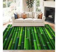 Tapis Salon Japonais Simple Vert | Nature Plante Bambou Antidérapant Tapis à Poils Courts pour Chambre Manger Descente de Lit Bureau, 60 x 90 cm