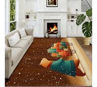 Tapis Salon Lavable 120 x 170 cm Neige Ourson Chariot De Cadeaux, Dessin Animé Tapis de Chambre Doux et Antidérapant - Moquette Poils Courts Intérieure pour Chambre D’Enfant Chambre De Bébé Tout-Petit