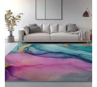Tapis Salon Lavable Aquarelle Moderne 160 x 230 cm | Rose Violet Encre Dégradé Abstrait AntidéRapant Poil Ras, pour Chambre Manger Cuisine Nursery