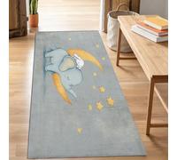 Tapis Salon Lavable Bande Dessinée Lune Étoiles Animaux Éléphant Lapin, Doux Antidérapant Tapis de Passage Couloir, Cuisine, Entrée, Adulte Enfant Chambre, Descente de Lit Decoration 60 x 120 cm, Gris