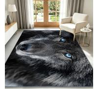 Tapis Salon Lavable en Machine 100 x 160 cm Yeux Bleus Loup Noir, Animaux Fantastiques Tapis de Chambre Doux et Antidérapant - Moquette Poils Courts Intérieure pour Salon Chambre d'enfant Bureau
