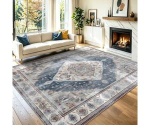 Tapis Salon Lavable en Machine 160 x 230 cm - GéOméTrie Classique Moderne Abstraite Décoratif Antidérapant pour Intérieur, Tapis à Poil Ras Doux pour Salle à Manger Bureau Entrée et Cuisine Bleu
