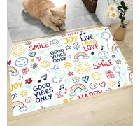 Tapis Salon Lavable en Machine, Dessin À La Main Graffiti Tapis de Chambre à Poils Courts, Soleil Smiley Arc En Ciel Antidérapant et Doux, Idéal pour Bureau ou Chambre d'enfant, Jaune Bleu, 60x90cm