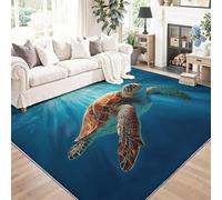 Tapis Salon Lavable en Machine Fantaisie 140 x 200 cm | Bleu Nature Animal Tortue Mer Tapis de Jeu Doux et Antidérapant pour Chambre, Cuisine, Coin Lecture