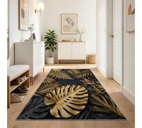 Tapis Salon Lavable Moderne Luxe Tropical Plante Feuille De Monstera, Doux Antidérapant Tapis de Passage Couloir, Cuisine, Entrée, Adulte Enfant Chambre, Descente de Lit Decoration 80 x 300 cm, Gris