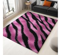 Tapis Salon Lavable Rose Noir Rectangulaire Tapis Intérieur Dessous Antidérapant, 50 x 80 cm Chambre Pile Courte et Douce Tapis Doux Décoration de Chambre d'enfant Texture Mode Imprimé Léopard