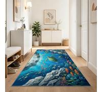 Tapis Salon Lavable Sous-L'Eau Paysage Mer Animal Tortue Poisson, Doux Antidérapant Tapis de Passage Couloir, Cuisine, Entrée, Adulte Enfant Chambre, Descente de Lit Decoration 80 x 300 cm, Bleu