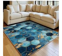 Tapis Salon Moderne 180 x 270 cm Motif de Grille Abstrait Flanelle Bleu Doux Poil Court Antidérapant, Grand Tapis Chambre Chevet Décoration 3D