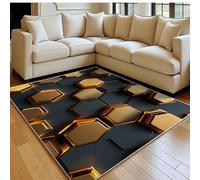 Tapis Salon Moderne 180 x 270 cm Motifs géométriques Abstraits Flanelle Or Doux Poil Court Antidérapant, Grand Tapis Chambre Chevet Décoration 3D