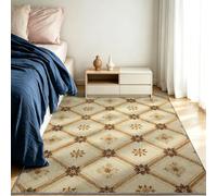 Tapis Salon Paillasson Rectangular, Anti Slip Soft Cosy Tapis en Grille Style Chinois Scandinave Imprimé, Chambre Poil Ras Carpette Idéal pour la Décoration Enfants 140 x 200 cm Géométrique
