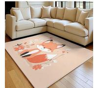 Tapis Salon Renard de Dessin animé 80 x 120 cm Couleur Orange Doux Poil Court Antidérapant Lavable en Machine, Grand Tapis Salon Chambre Adulte Salle à Manger Cuisine