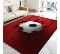 Tapis Salon Résistante à la tache 3D Football Mur de briques rouges Compétition, Tapis de décoration Chambre Moquette Sport Doux Antidérapant pour Chambre d'enfant Bureau à domicile, 80 x 150 cm