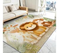 Tapis Salon Résistante à la Tache Cartoon Lion Girafe Singe, Tapis de décoration Chambre Moquette Jungle Doux Antidérapant pour Chambre d'enfant Bureau à Domicile, 120 x 170 cm