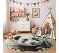 Tapis Salon Rond 160cm Animaux Peints À L'Encre Légère Lavable | Moelleux Et Antidérapant Tapis Rond Panda Feuilles De Bambou Pour Chambre d'enfant, Salle de jeux, Chambre, Décorations Intérieures
