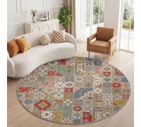 Tapis Salon Rond 180 cm Tapis Rond Minimaliste Ethnique Tribal Géométrie Floral, Moquette Ronds Lavable Brun Jaune - pour Chambre et Salle à Manger Doux Antidérapant Anti-Peluche Runner de Couloir