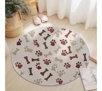Tapis Salon Rond Diamètre 180 cm, Style Empreinte De Patte De Chien Simple Et Mignonne, Tapis Doux Antidérapant pour Décoration Salle à Manger Chambre Canapé Cuisine Chambre d'enfant, Marron Beige