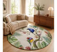 Tapis Salon Rond Rétro Floral Et Oiseaux 180cm, Tapis à Poils Ras Monstera Orchidée Oiseau Moquette Ronds Antidérapant et Lavable en Machine, Moelleux et Doux pour Chambre Descente de Lit, Vert