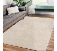 Tapis salon/salle à manger à poils courts Japandi scandinave bohème abstrait uni 3D Crème Rectangulaire 160 cm x 220 cm x 18 m