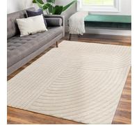Tapis salon/salle à manger à poils courts Japandi scandinave bohème arches doux uni Crème Rectangulaire 160 cm x 220 cm x 18 m