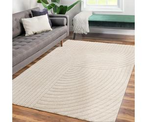 Tapis salon/salle à manger à poils courts Japandi scandinave bohème arches doux uni Crème Rectangulaire 160 cm x 220 cm x 18 m