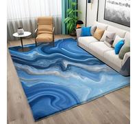 Tapis Salon Style Marbre Aquarelle, Moelleux Premium Tapis Ultra Doux Lavable Antidérapant, Bleu Moquette pour Chambre à Coucher Enfant Décoration 80 x 150 cm