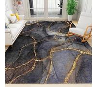 Tapis Salon, Tapis Chambre, Tapis Doux Chambre, Tapis 3D, Tapis Rectangulaire, Tapis Lignes Grises Abstraites en Marbre Doré Noir Grand Tapis, Tapis pour Enfants, Tapis De Couloir 80 X 160 Cm