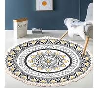 Tapis Salon Tapis Rond En Coton Tissé À La Main Motif Mandala Style Vintage Bohème Avec Pompons Lavable En Machine Pour Chambre