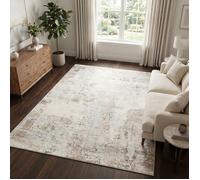 Tapis Salon TAPISO Venezia Print - Imprimé Antidérapant - Crème Marron Estompé Abstrait Moderne 160x230