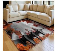 Tapis Salon Tour de Montagne enneigée en Fleurs de Cerisier 80 x 120 cm Rouge Doux Poil Court Antidérapant Lavable en Machine, Grand Tapis Salon Chambre Adulte Salle à Manger Cuisine