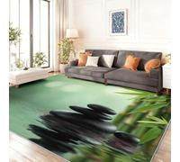Tapis Salon Vert Zen Japonais Lavable en Machine | Minimaliste Botanique Feuilles Bambou Pierres AntidéRapant Tapis pour Chambre Couloir Bain Manger, 60 x 90 cm
