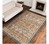 VEVOR Tapis Salon, 2,4 x 3 m, Grand Tapis Chambre Lavable Antidérapant, Poils Courts Denses, Résistant aux Griffures Animaux, Doux et Confortable, Style Vintage, pour Bureau, Entrée, Marron et Vert