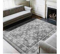 VEVOR Tapis Salon, 2,4 x 3 m, Grand Tapis Chambre Lavable et Antidérapant, Poils Courts et Denses, Résistant aux Griffures Animaux, Doux Confortable, Style Vintage, pour Chambre, Bureau, Entrée, Gris