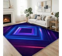 Tapis Salon Violet Foncé Lavable en Machine 60 x 90 cm, Tapis Moderne Futuriste Géométrique Néon Diamant Antidérapant à Poils Ras Courts pour Salle de Jeux Chambre d'ado Salle de Gaming Decoration