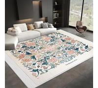 Tapis Salon William Morris Style Floral Lavable Pile Courte et Douce, Rectangulaire Tapis Chambre Intérieur Extérieur Dessous antidérapant 60x90 cm