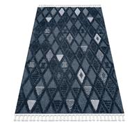 Tapis SEVILLA Y499B treillis diamants bleu Franges berbère marocain shaggy 120x170 cm
