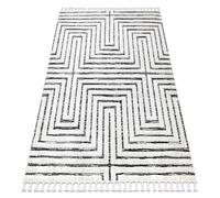 Tapis SEVILLA Z788B labyrinthe grec blanc / anthracite Franges berbère marocain shaggy 120x170 cm