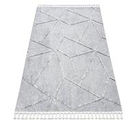 Tapis SEVILLA Z791C mosaïque gris / blanc Franges berbère marocain shaggy 80x150 cm