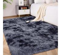 Tapis shag moelleux et pelucheux gris foncé tie-dye, 140 x 200 cm, tapis d'intérieur
