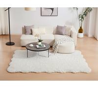 Tapis shaggy à poils longs bords ondulés - 160 x 230 cm - Blanc - NERIDA