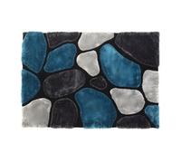 Tapis shaggy à poils longs - turquoise et gris - 160 x 230 cm - PIETRA