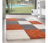 SIMPEX Tapis Shaggy à Poils Longs Carreaux 160x230 cm Orange, Doux et Moelleux, Motif à Carreaux Moderne, rectangulaire, Parfait pour Salon, Accessoire déco élégant