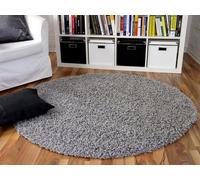Tapis Shaggy - PERGAMON - Aloha - Rond - Gris - 200 cm - Intérieur