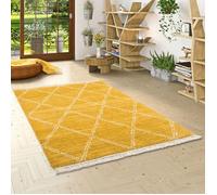 Tapis shaggy - PERGAMON - Modèle Boho - 120x170 cm - Jaune curry - Motif diamant