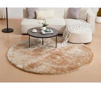 Tapis shaggy rond à poils longs ultra doux - D. 200 cm - Beige foncé - DOLCE