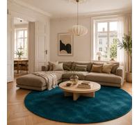 Tapis Shaggy Rond Melia Bleu Pétrole - Ultra Doux et Moelleux pour Salon
